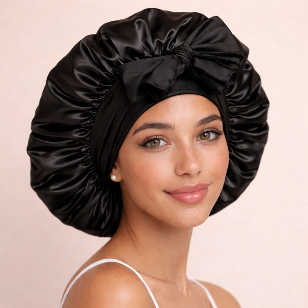 Satin Sleep Bonnet with Adjustable Tie Band – Silk Hair Bonnet for Women & Men