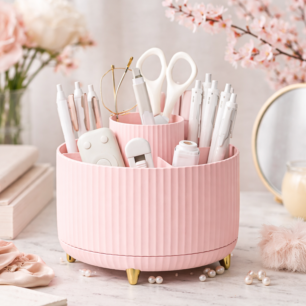 Spinning Makeup Tower – Rotating Organizer for Skincare, Brushes & Cosmetics