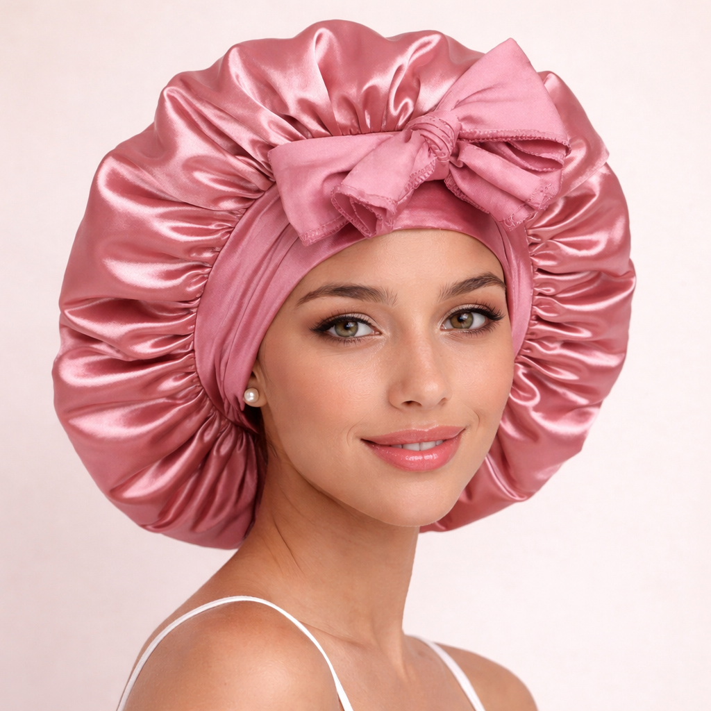 Satin Sleep Bonnet with Adjustable Tie Band – Silk Hair Bonnet for Women & Men