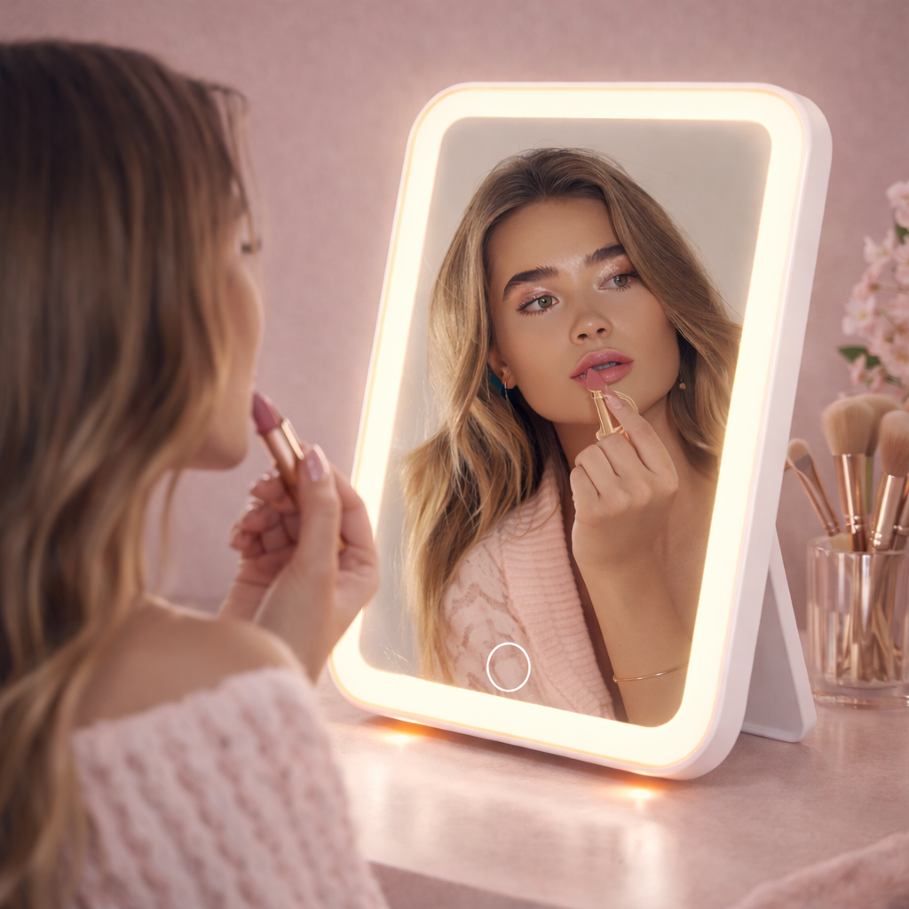 Portable LED Makeup Mirror with Touch Control & USB Charging