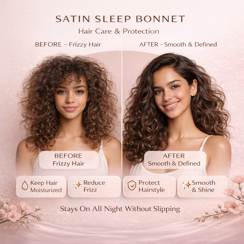 Satin Sleep Bonnet with Adjustable Tie Band – Silk Hair Bonnet for Women & Men