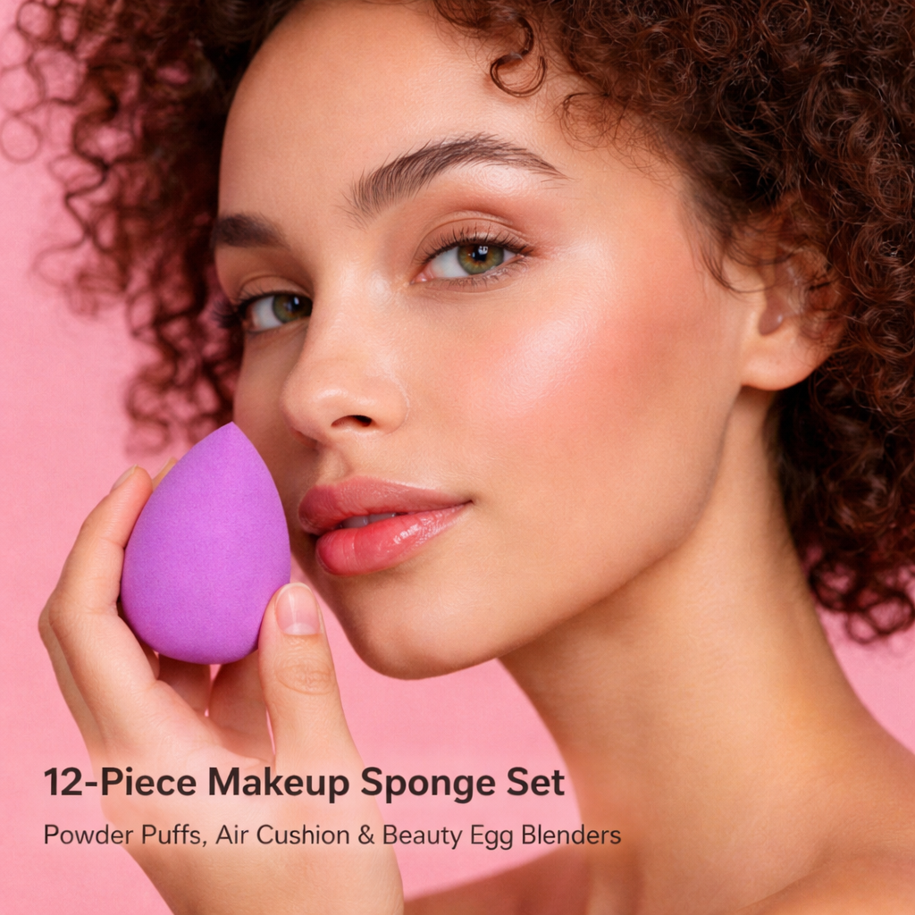 12-Piece Makeup Sponge Set – Powder Puffs, Air Cushion & Beauty Egg Blenders