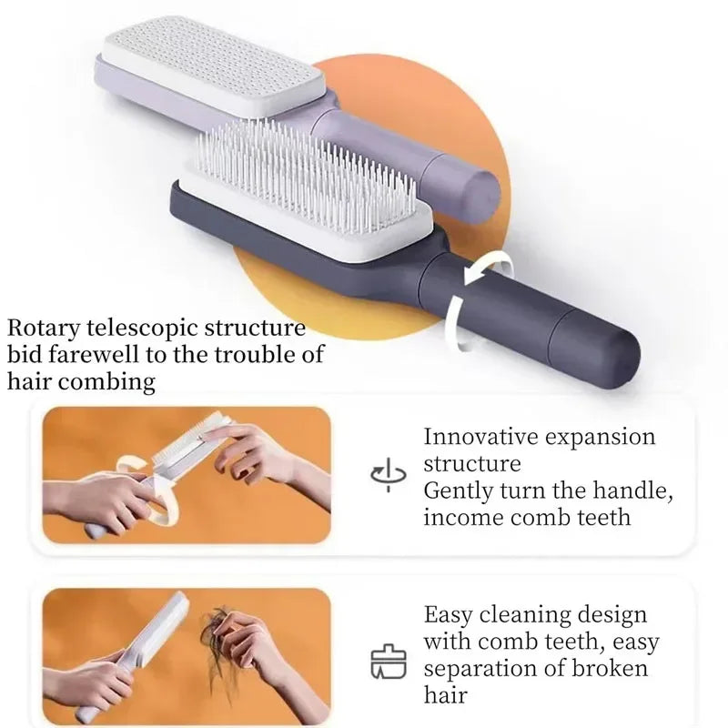 EasyClean™ Self-Cleaning Hair Brush — One-Twist Retractable Comb