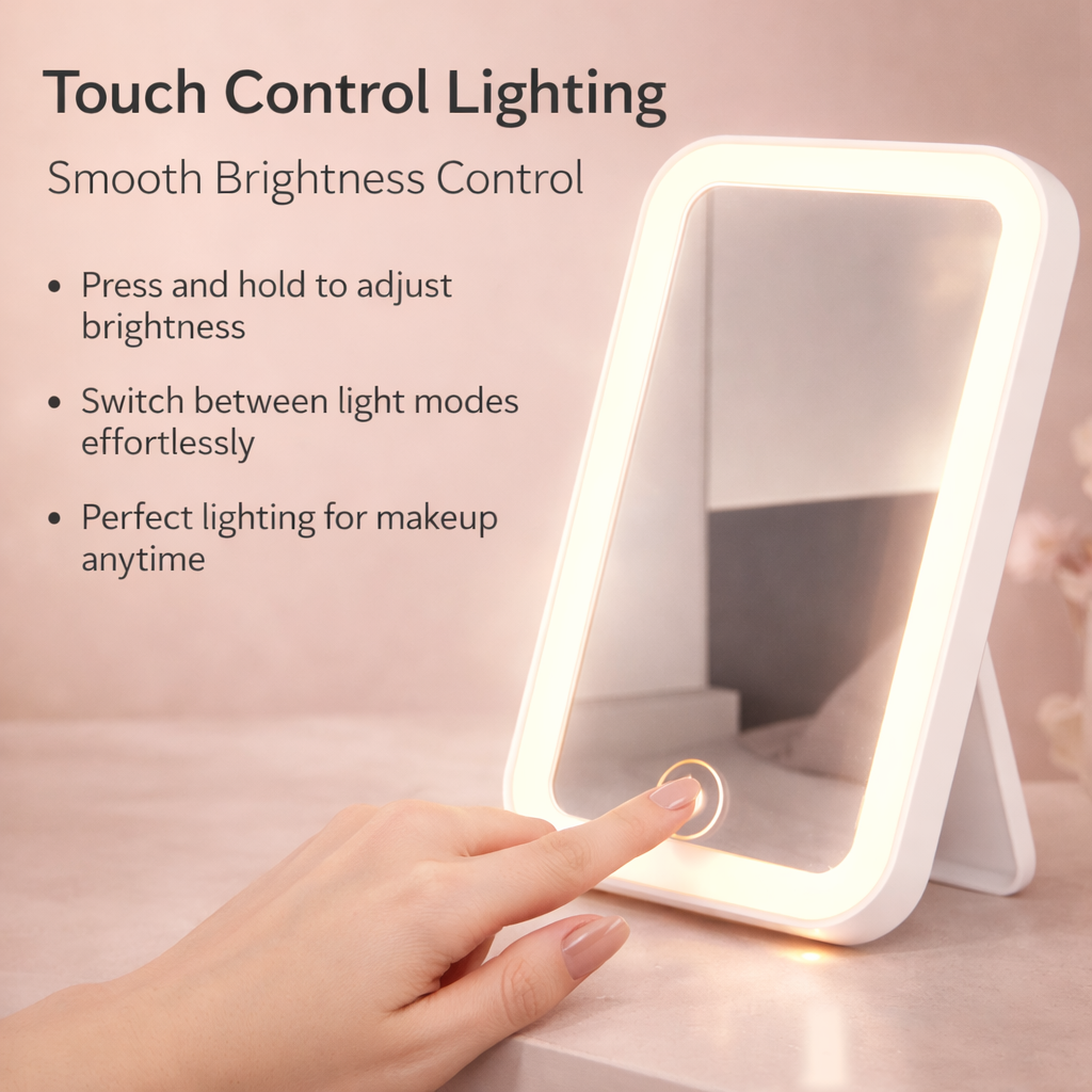 Portable LED Makeup Mirror with Touch Control & USB Charging