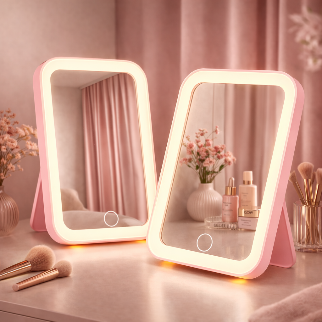 Portable LED Makeup Mirror with Touch Control & USB Charging