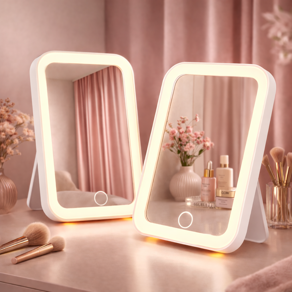 Portable LED Makeup Mirror with Touch Control & USB Charging